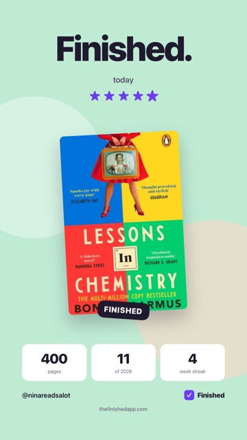 A Finished card for Lessons in Chemistry